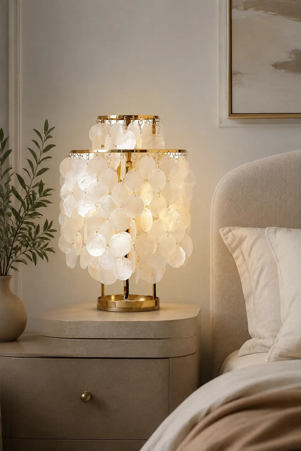 Danish Seashell Pearl Wind Chimes Decorative Table Lamp - Lumpaz