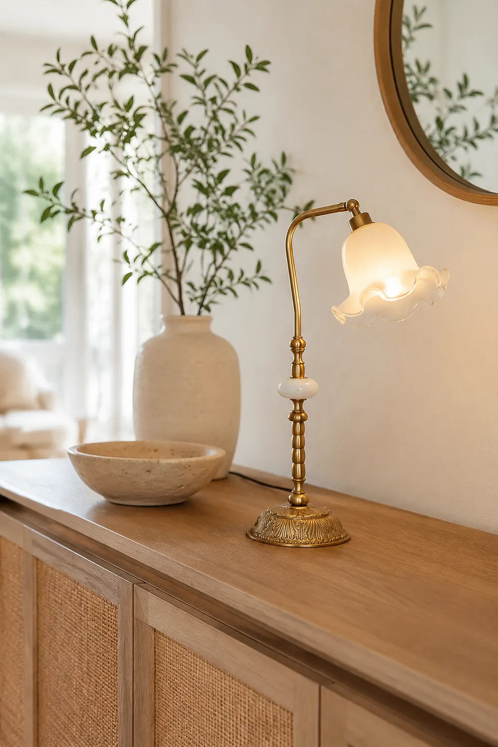 Nouveau Fashion Floral Brass Table Lamp - Lumpaz