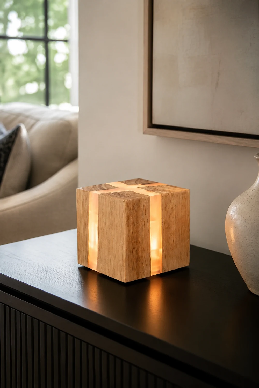 Solid Wood Art Crackle Table Lamp - Lumpaz