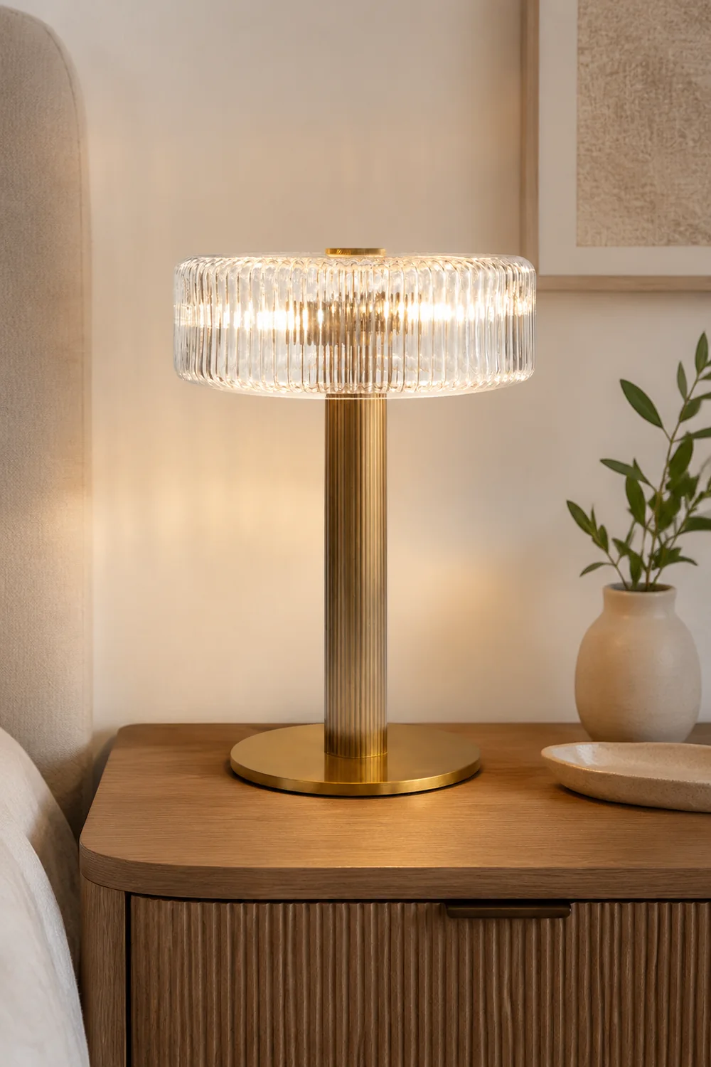 Contemporary Gold Glass Bedroom Table Lamp - Lumpaz