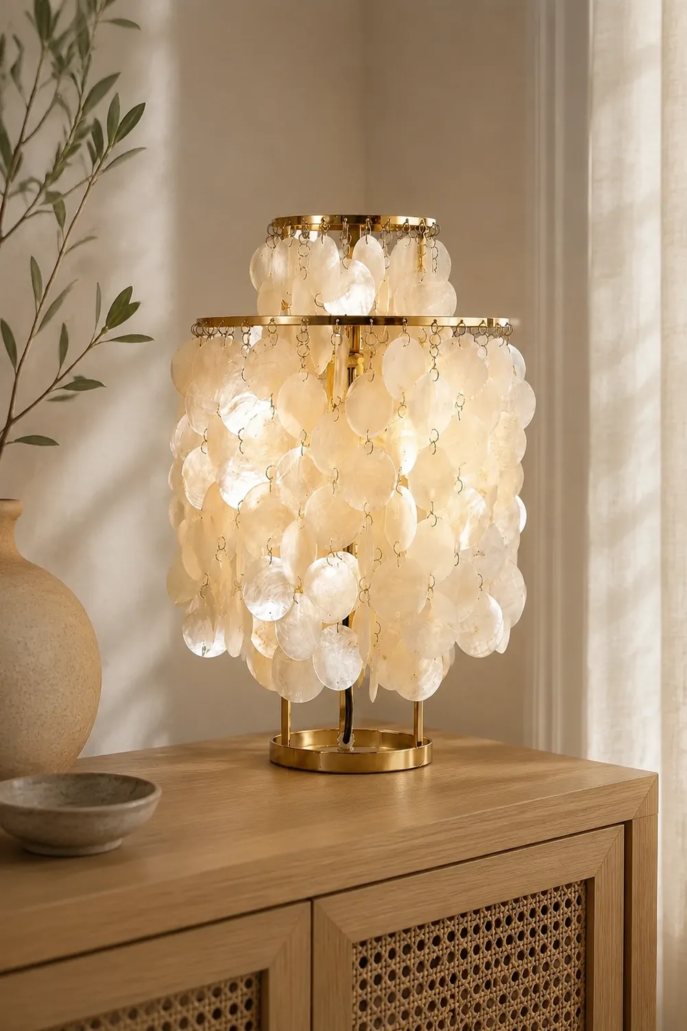 Danish Seashell Pearl Wind Chimes Decorative Table Lamp - Lumpaz