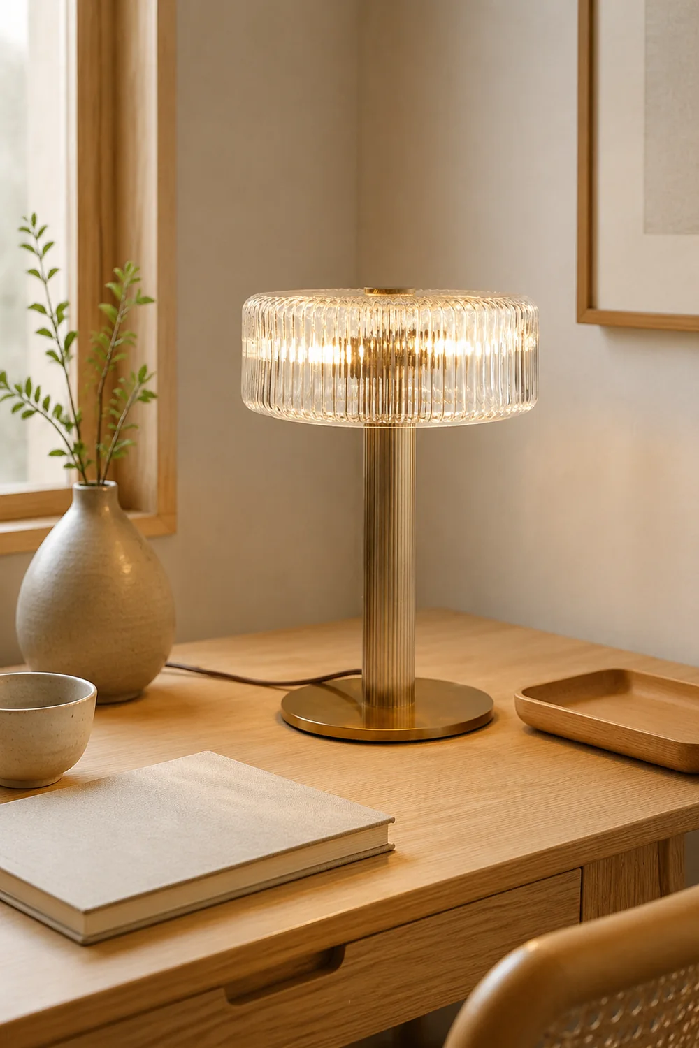 Contemporary Gold Glass Bedroom Table Lamp - Lumpaz