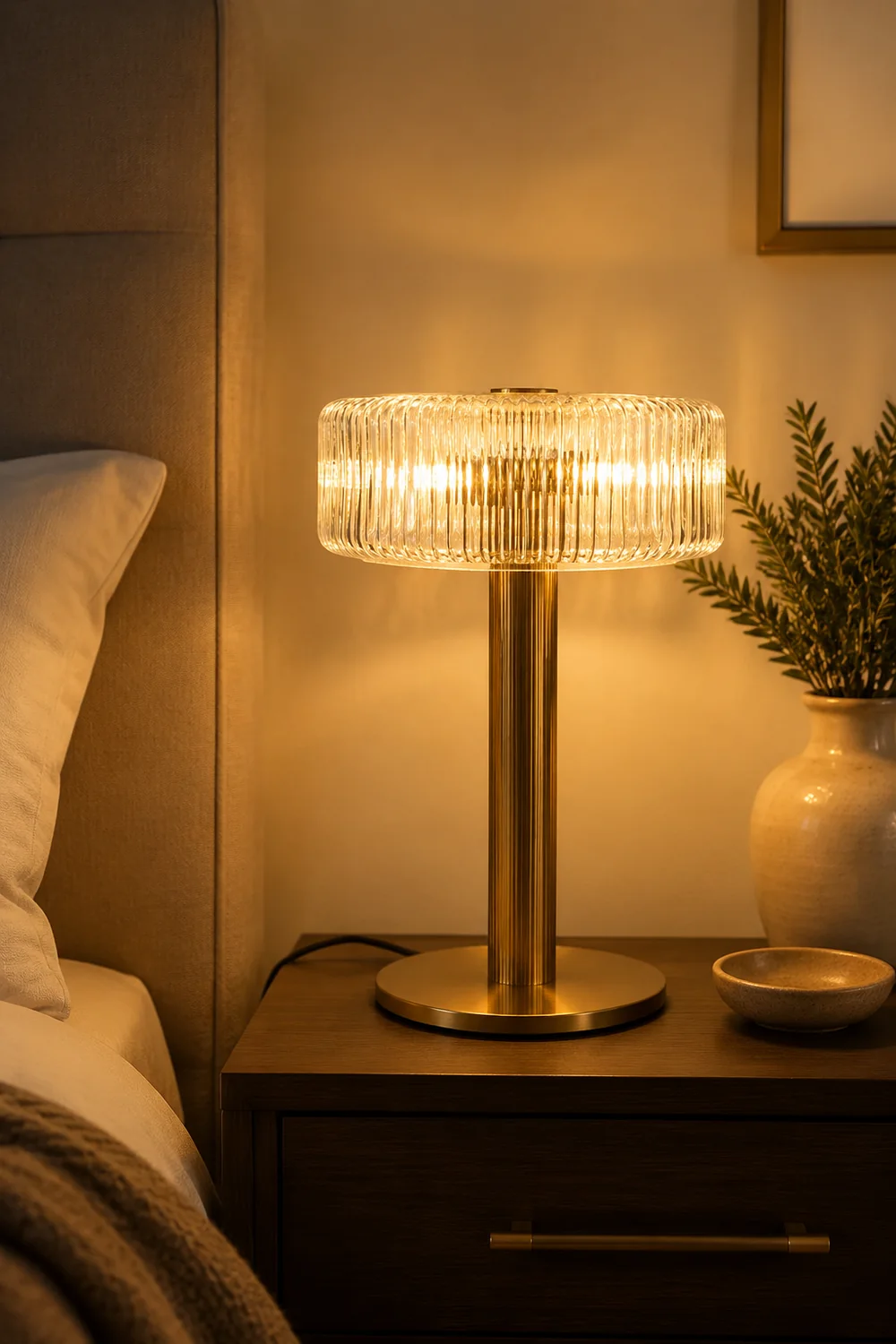 Contemporary Gold Glass Bedroom Table Lamp - Lumpaz