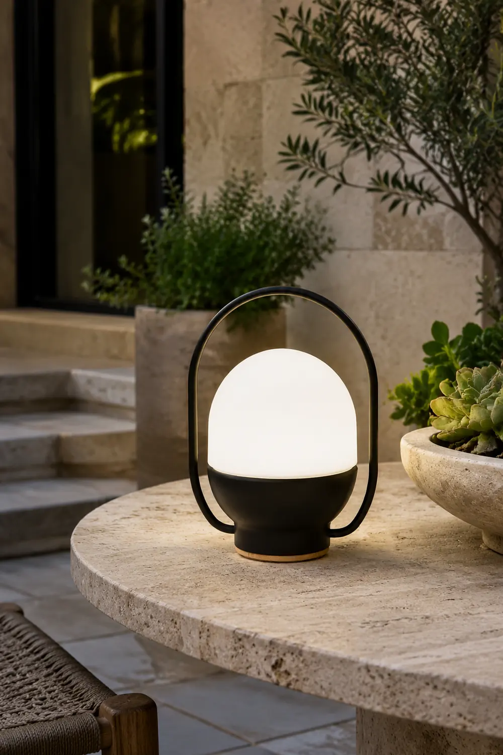 Portable White and Black Indoor / Outdoor Table Lamp - Lumpaz