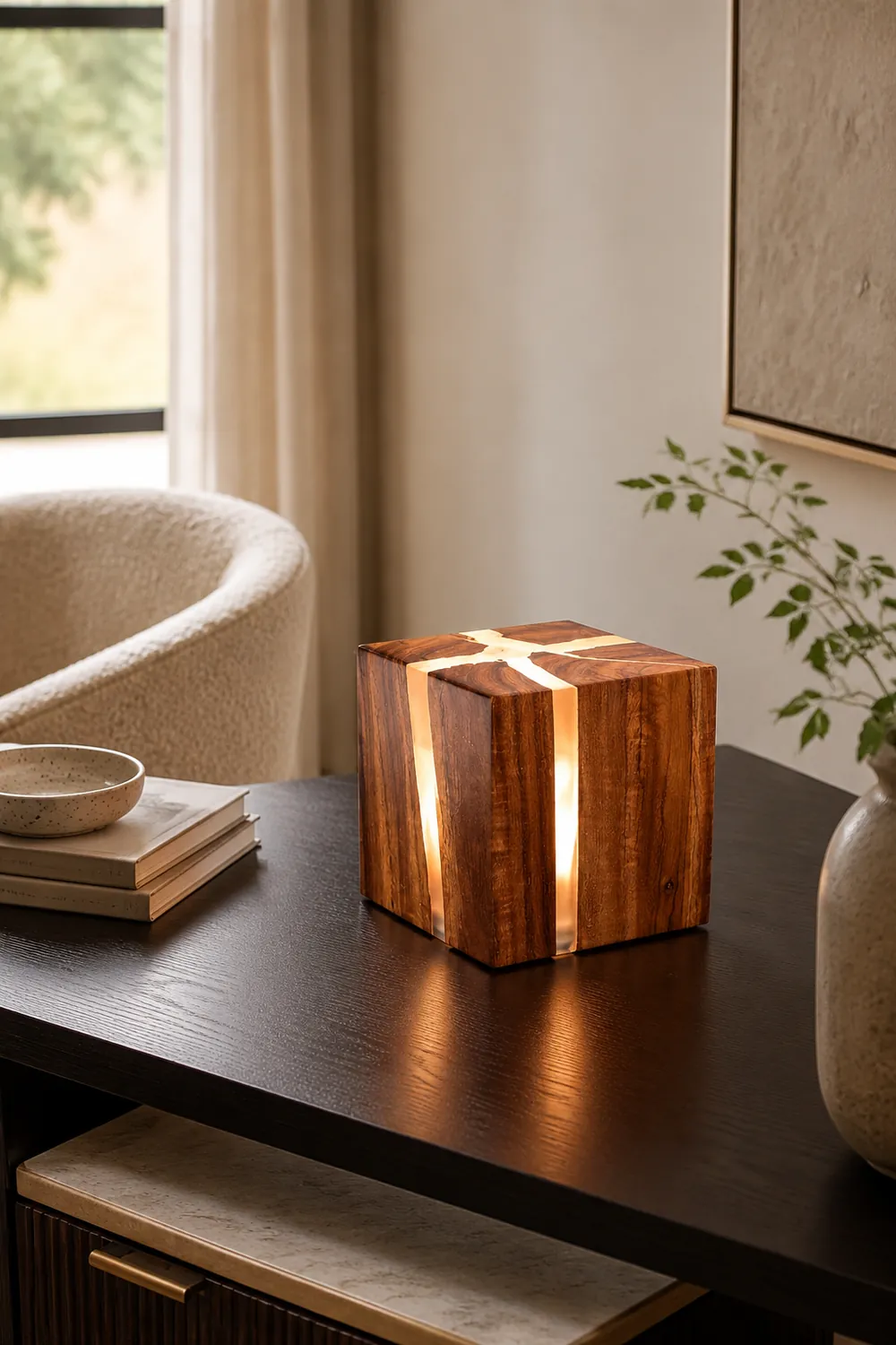 Solid Wood Art Crackle Table Lamp - Lumpaz