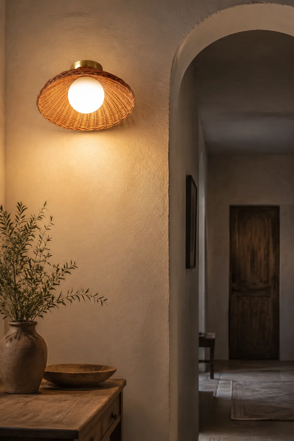Rustic Bamboo Glass Woven Wall Light - Lumpaz