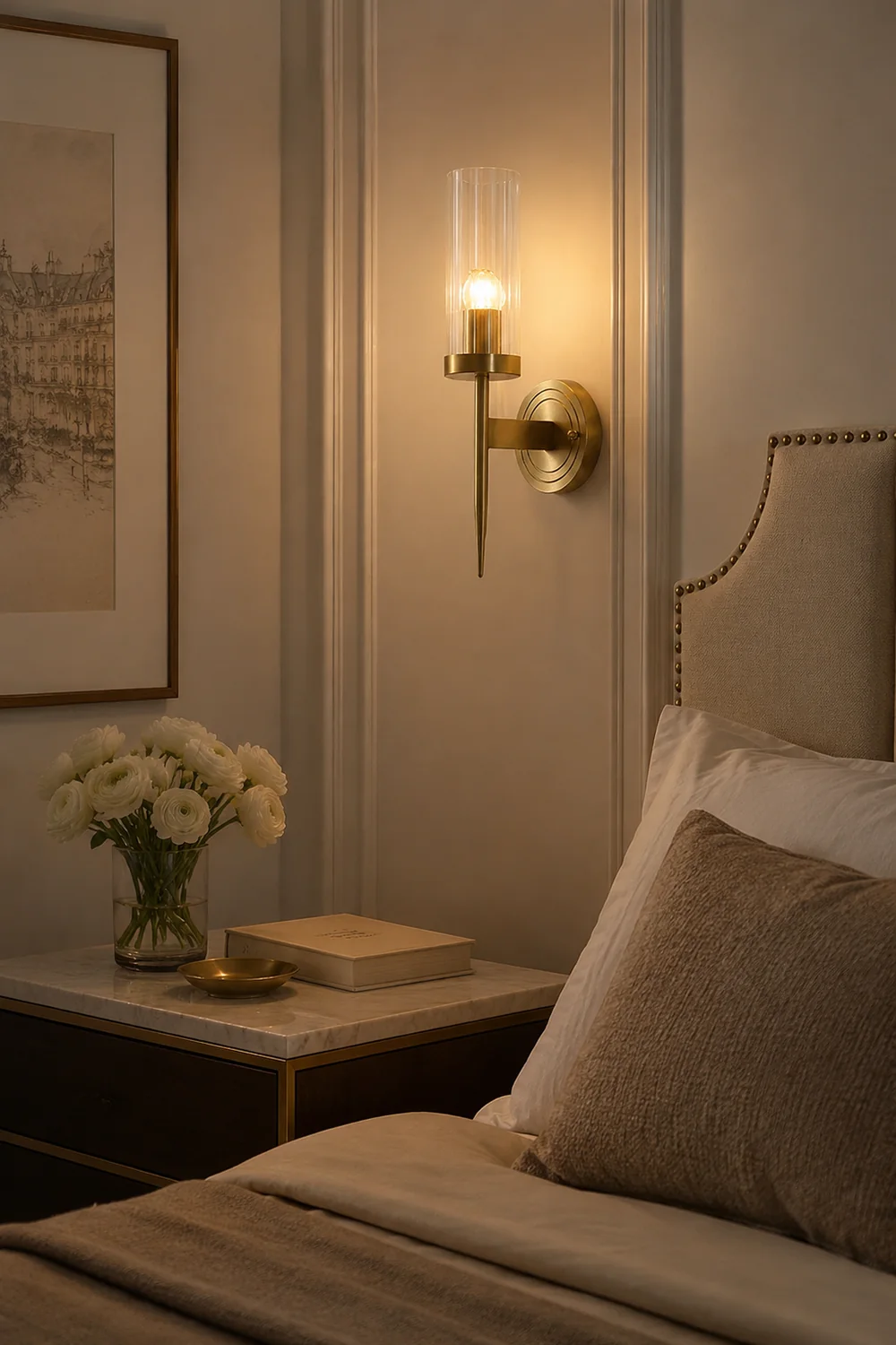 Modern Brass Sconce Ribbed Long Glass Wall Lights For Living Room - Lumpaz