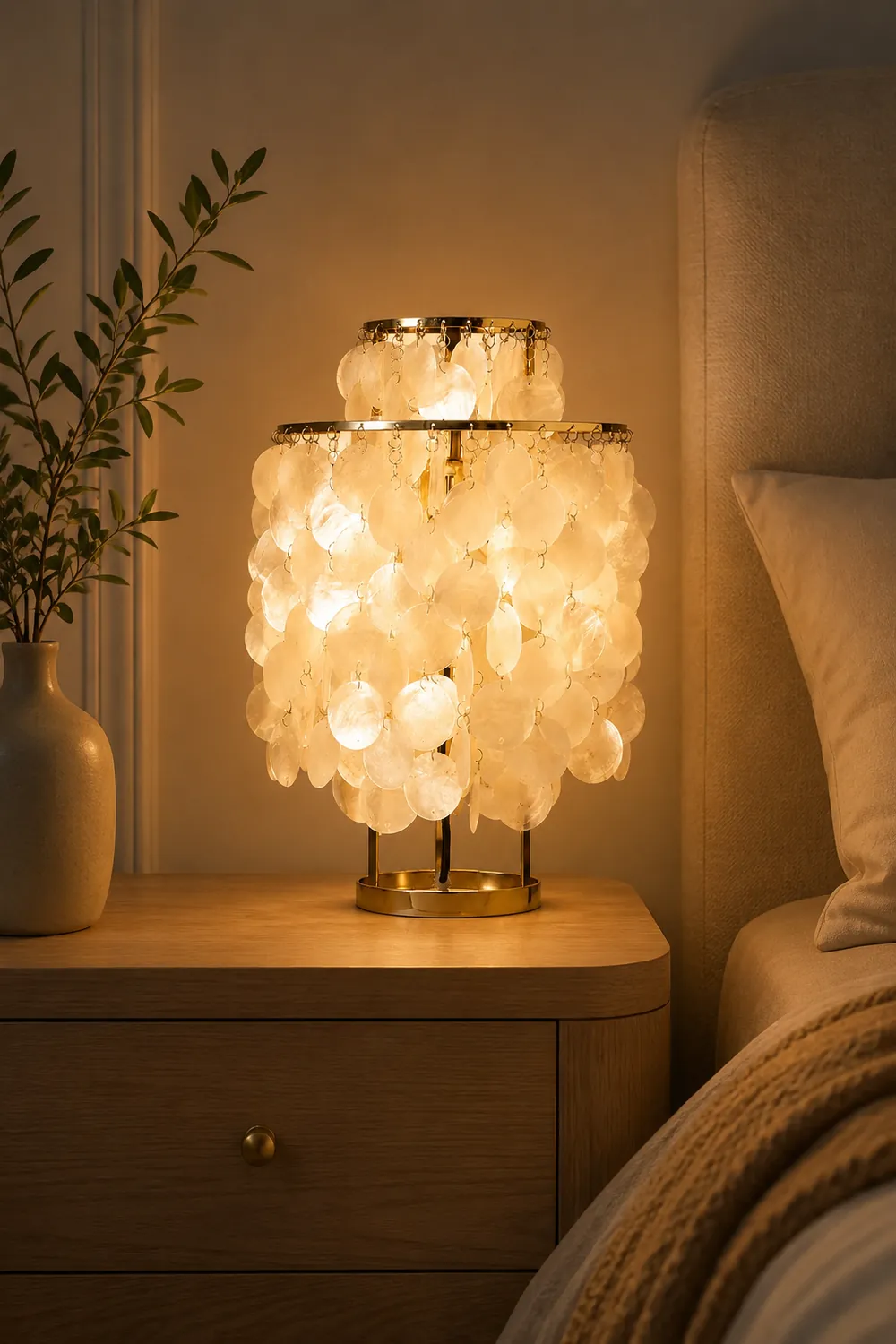 Danish Seashell Pearl Wind Chimes Decorative Table Lamp - Lumpaz