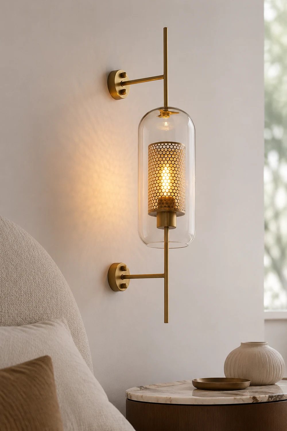 Modern Glass Golden Wall Ball Light Bedside Sconce - Lumpaz