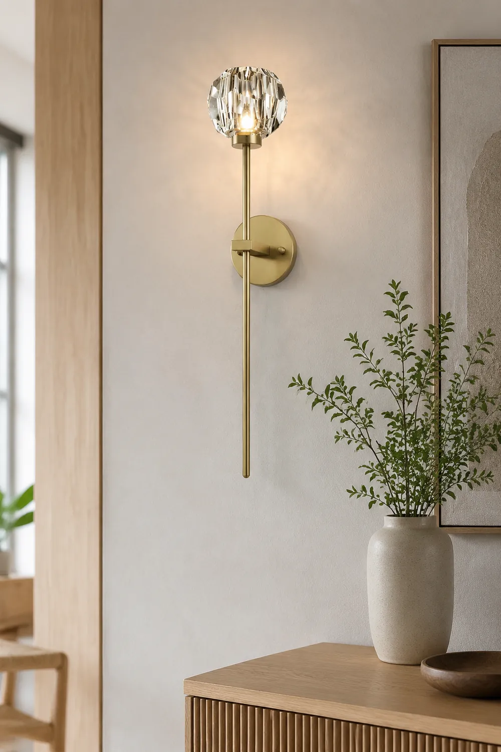 Modern Crystal Ball Mounted Antique Brass Wall Lamp - Lumpaz