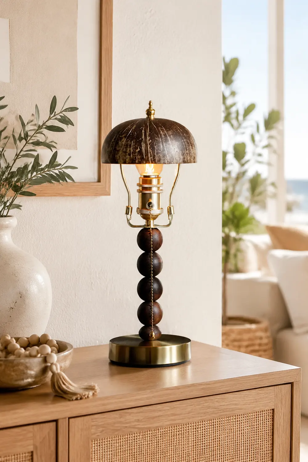 Retro Coconut Shell Decor Table Lamp - Lumpaz