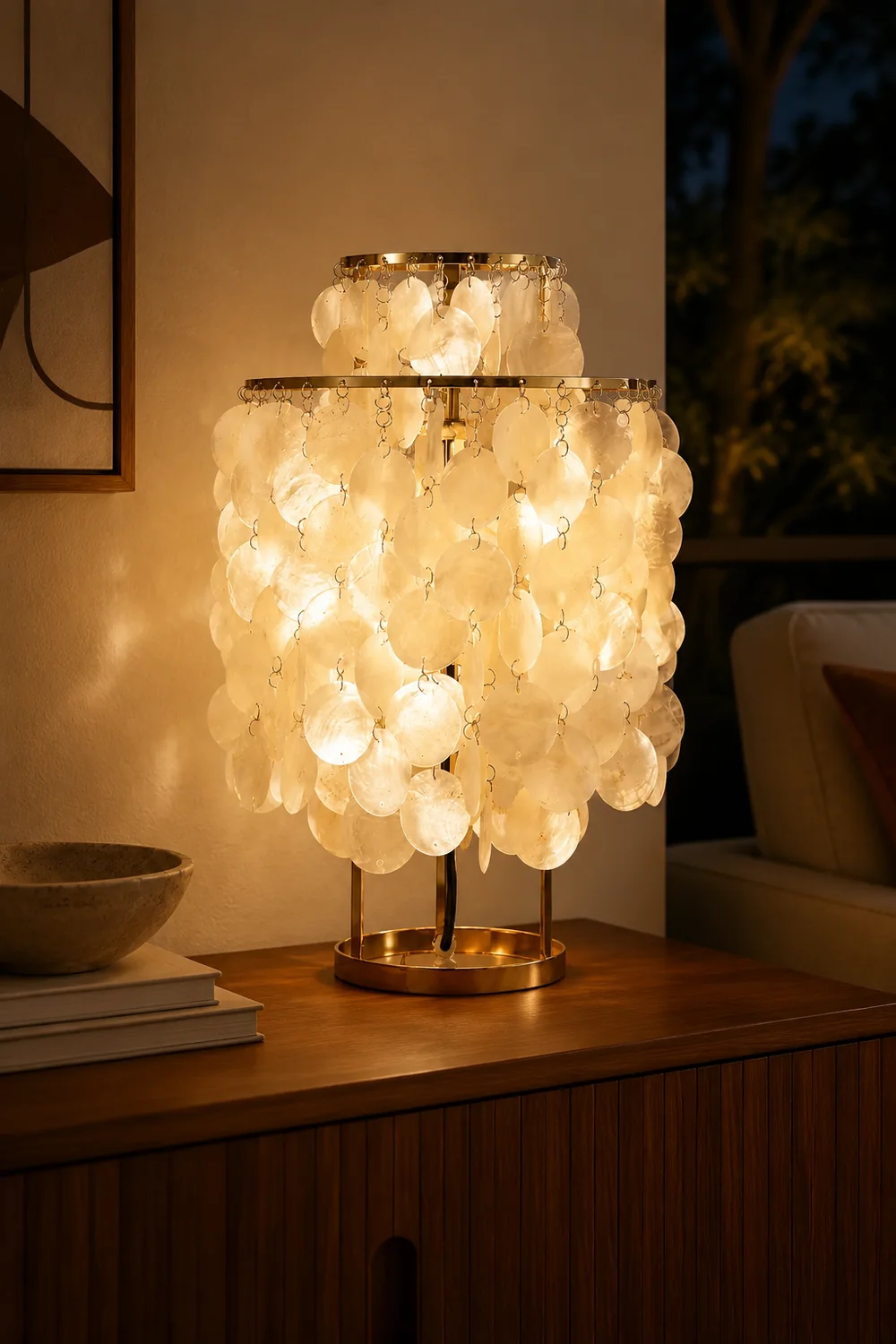 Danish Seashell Pearl Wind Chimes Decorative Table Lamp - Lumpaz