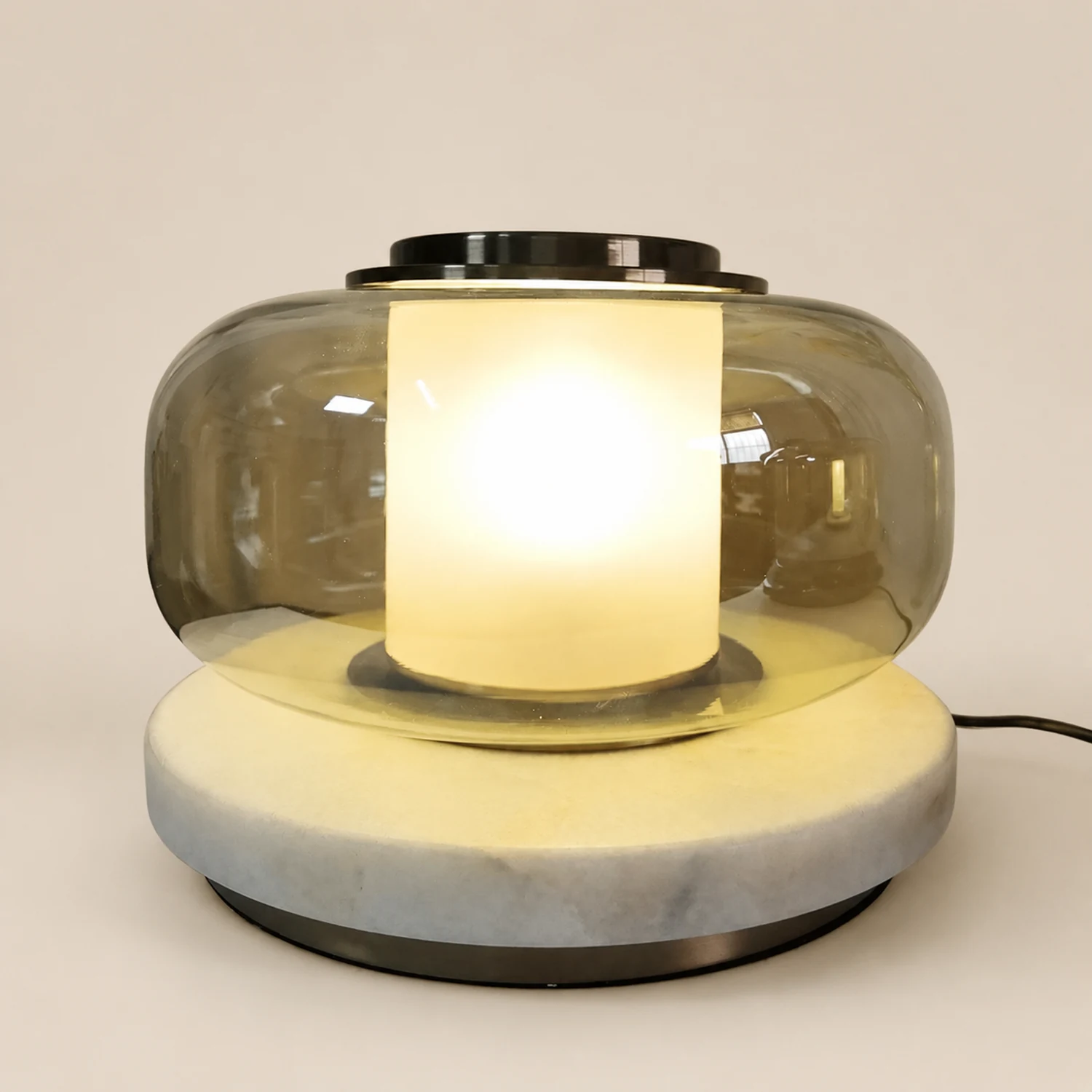 Glass & Marble Table Lamp Bedroom Beside - Lumpaz