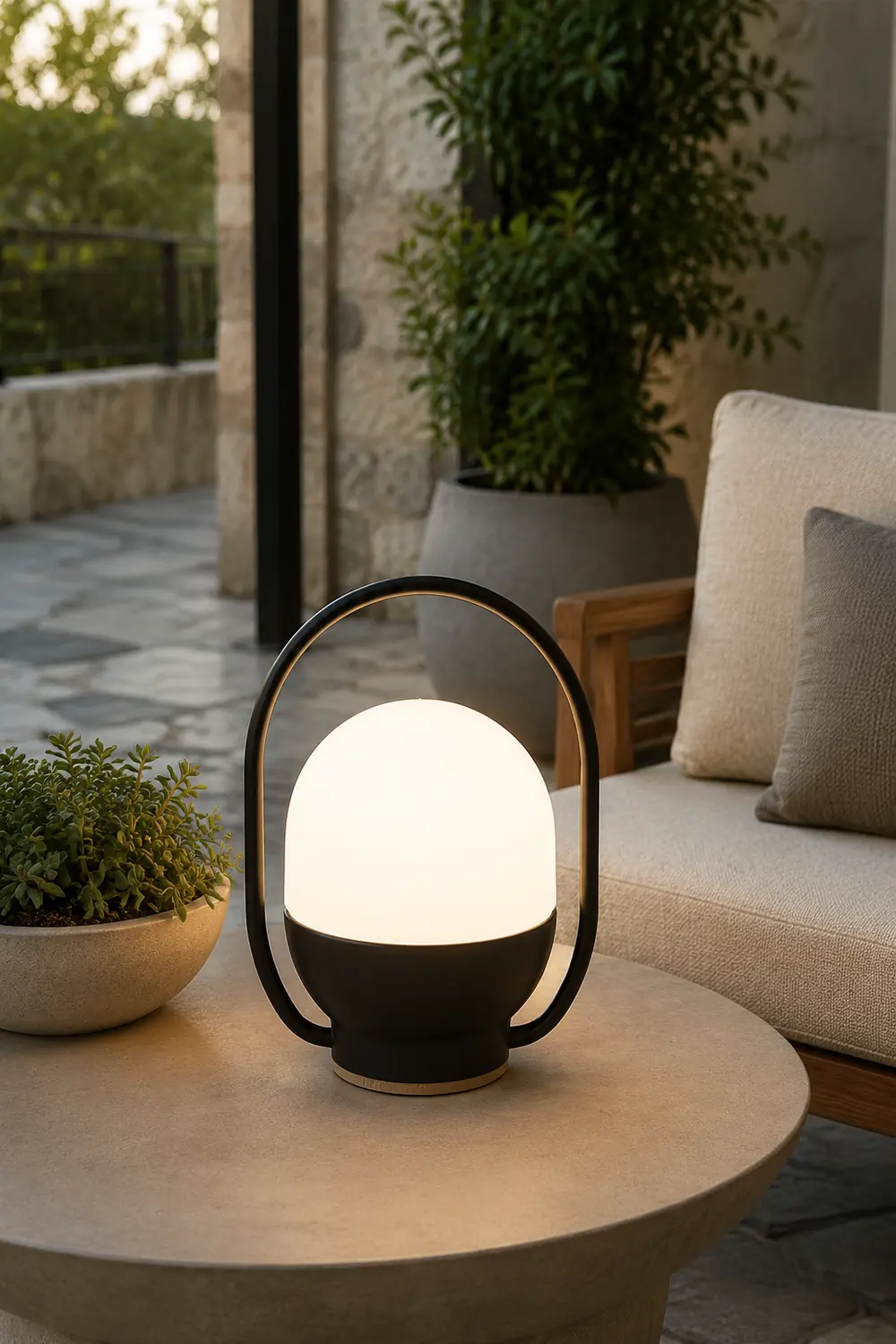 Portable White and Black Indoor / Outdoor Table Lamp - Lumpaz