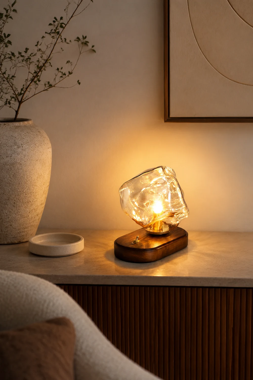 Modern Ice Stone Glass Bedroom Table Lamp - Lumpaz