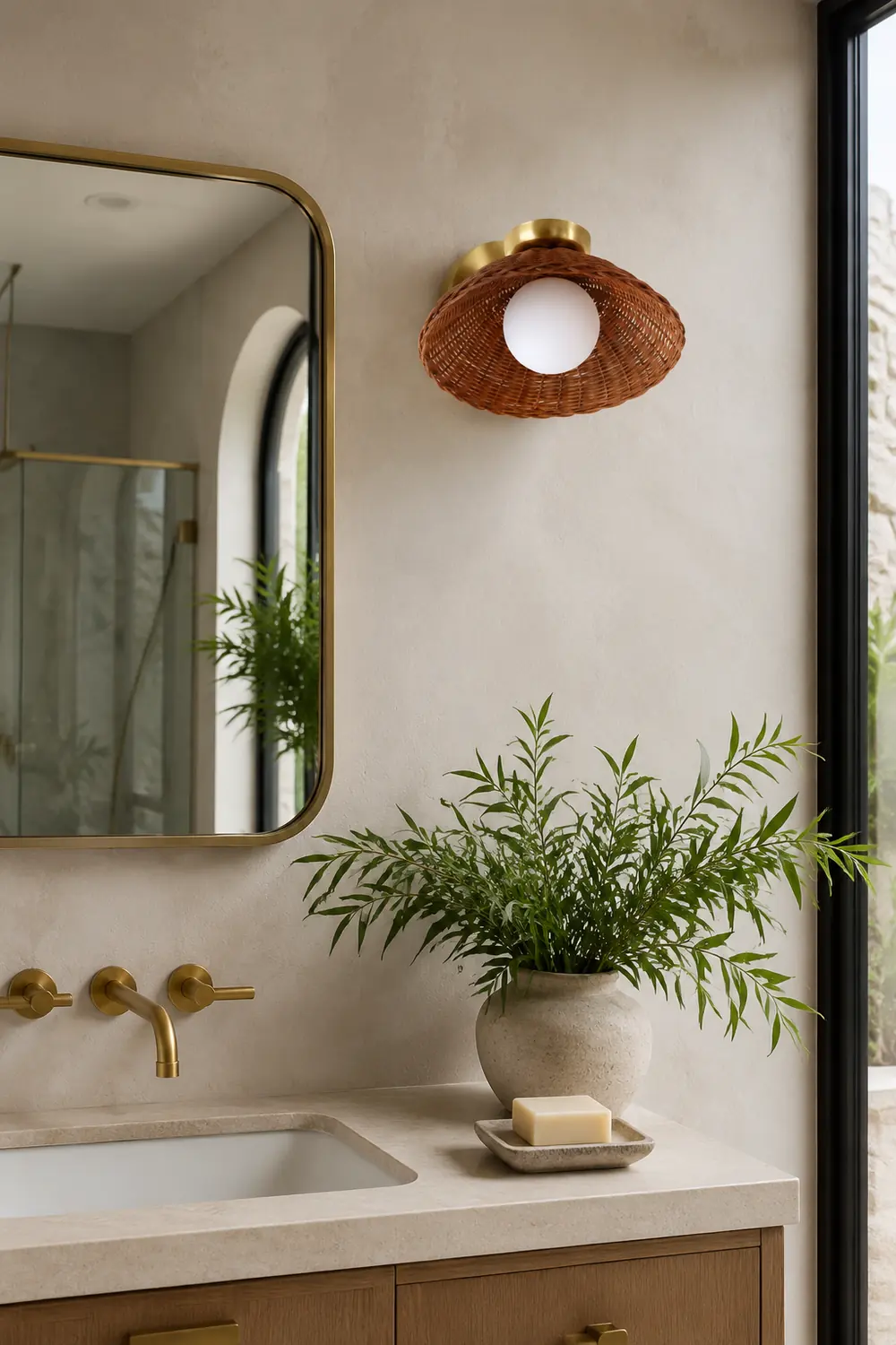 Rustic Bamboo Glass Woven Wall Light - Lumpaz