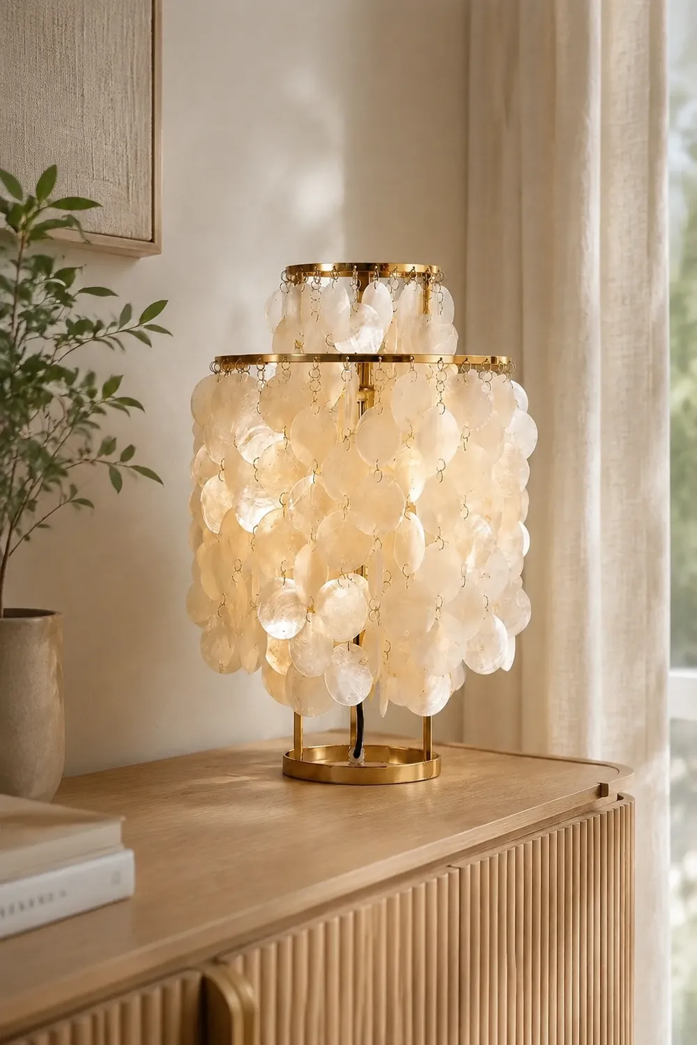 Danish Seashell Pearl Wind Chimes Decorative Table Lamp - Lumpaz