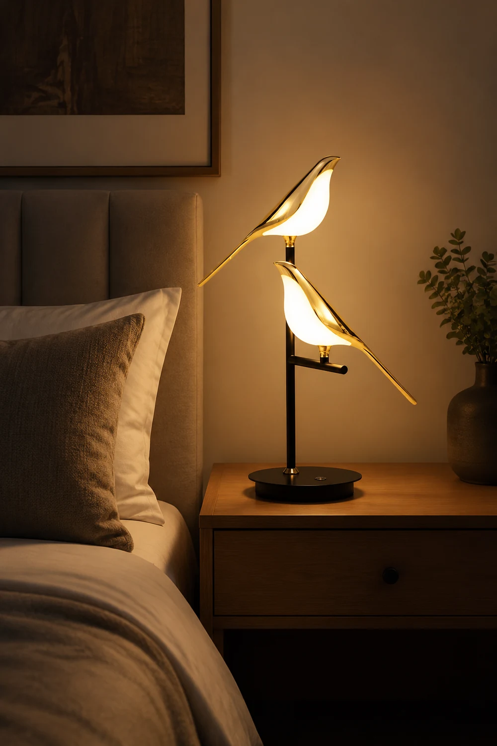 Golden Bird Table Lamp for Bedroom - Lumpaz