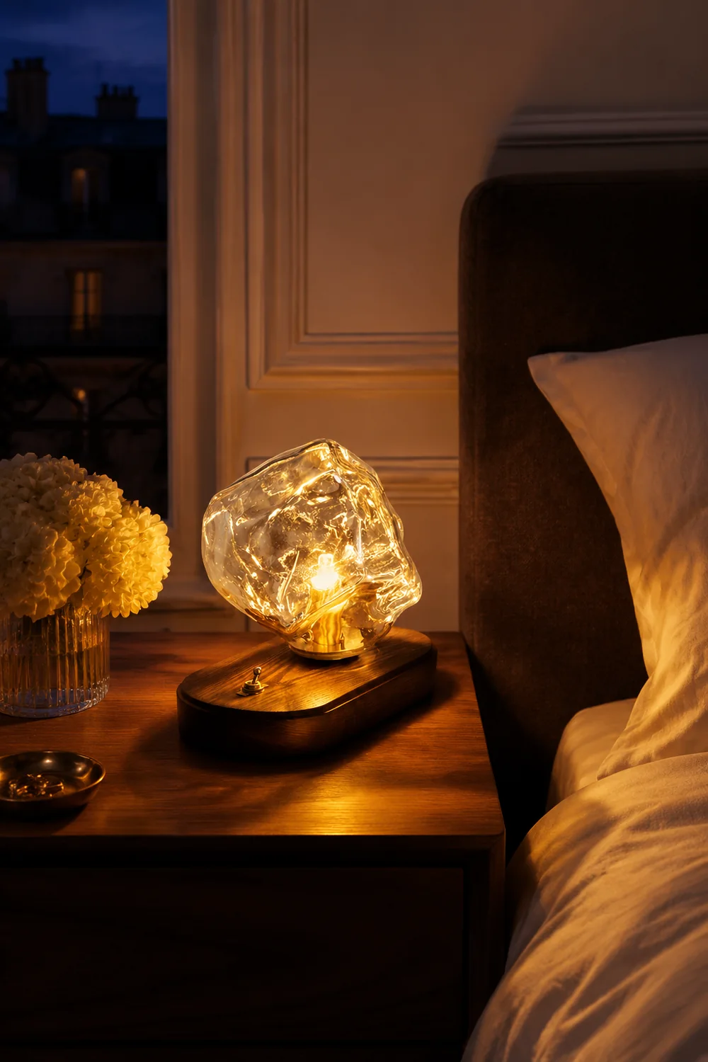 Modern Ice Stone Glass Bedroom Table Lamp - Lumpaz
