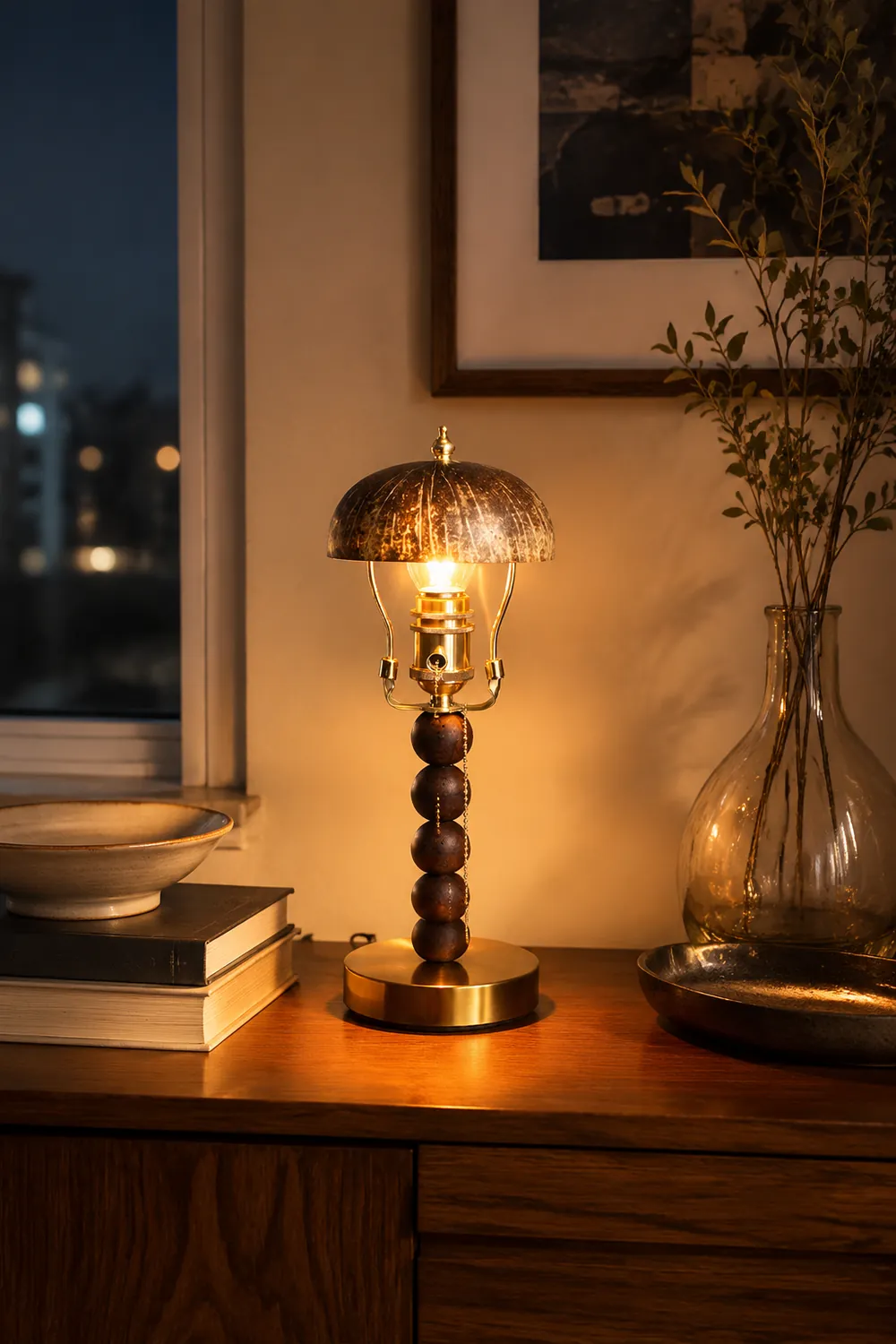 Retro Coconut Shell Decor Table Lamp - Lumpaz