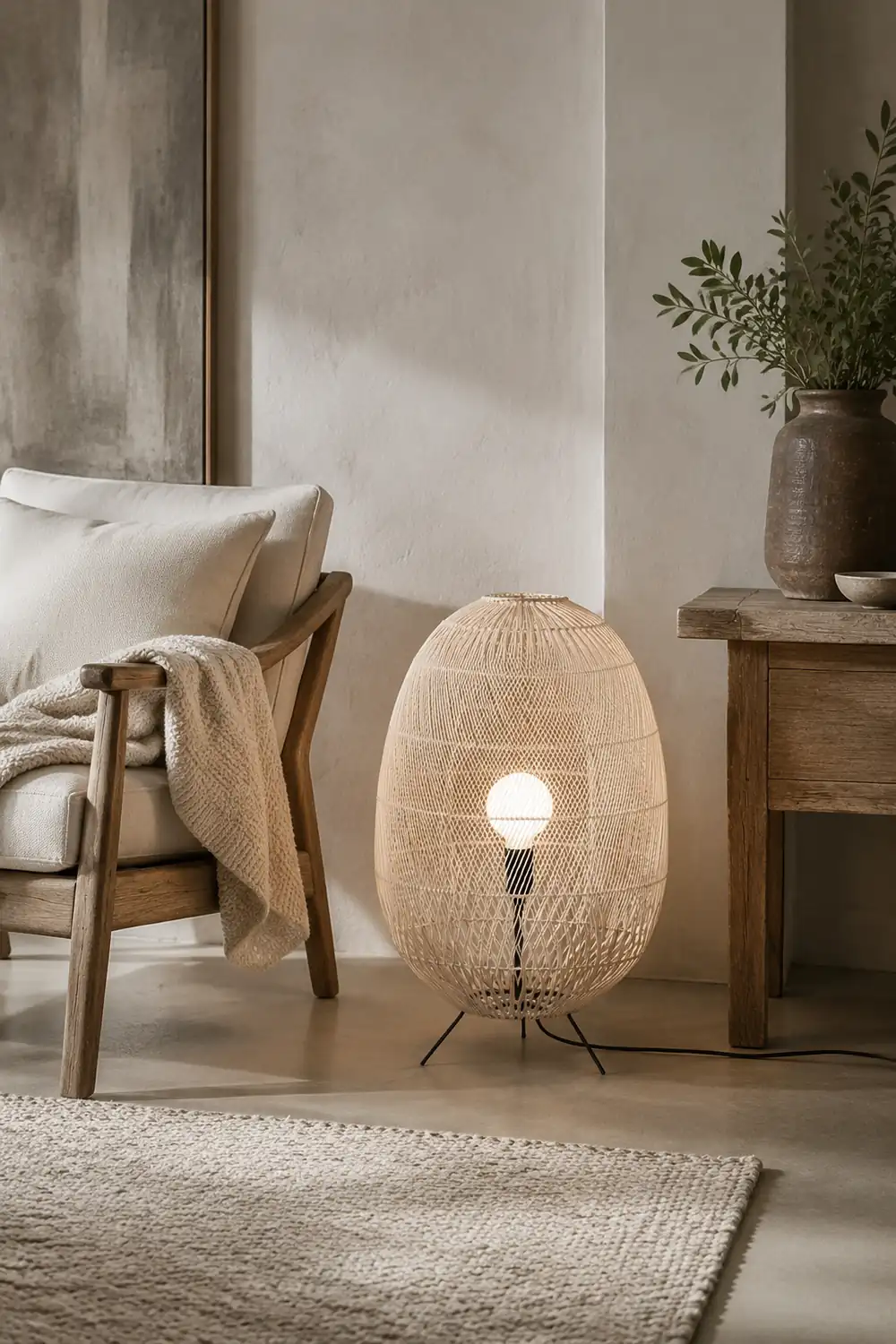 Natural Rattan Midi Floor Lamp for Living Room - Lumpaz