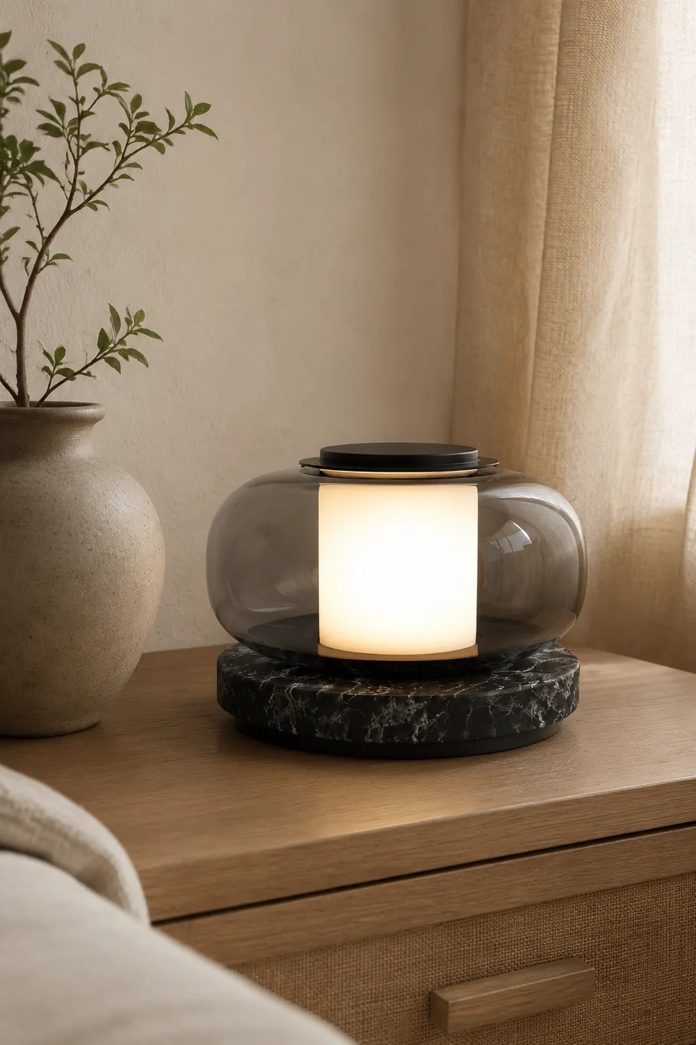 Glass & Marble Table Lamp Bedroom Beside - Lumpaz