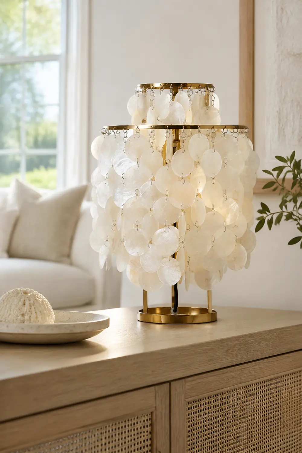 Danish Seashell Pearl Wind Chimes Decorative Table Lamp - Lumpaz