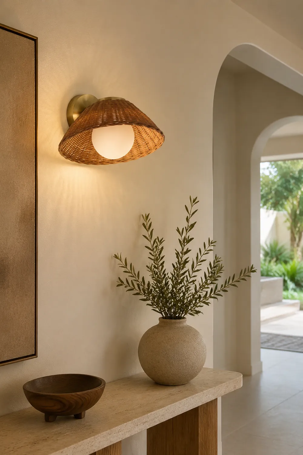 Rustic Bamboo Glass Woven Wall Light - Lumpaz