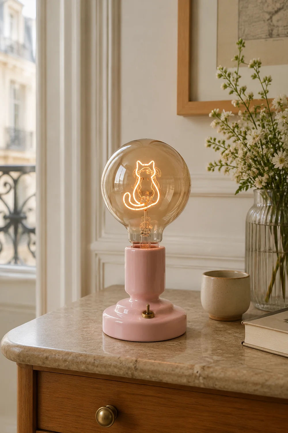Cute Pink & White Cat Pattern Table Lamp - Lumpaz