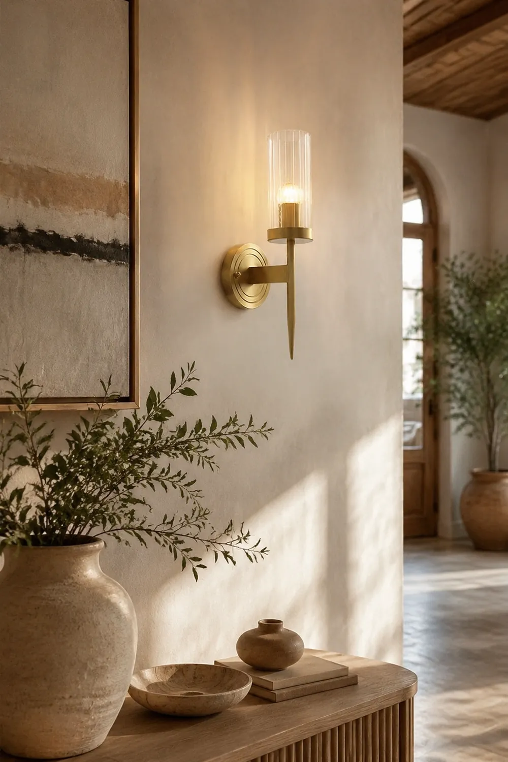 Modern Brass Sconce Ribbed Long Glass Wall Lights For Living Room - Lumpaz