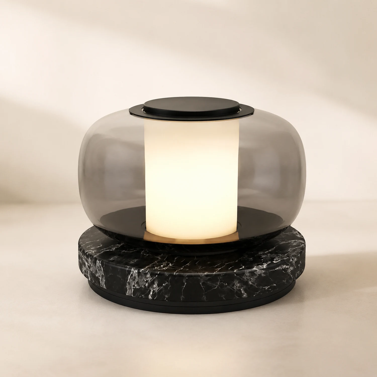 Glass & Marble Table Lamp Bedroom Beside - Lumpaz