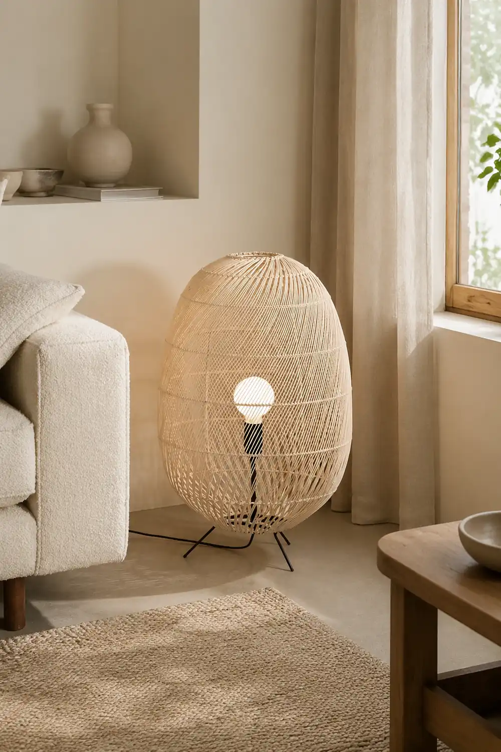 Natural Rattan Midi Floor Lamp for Living Room - Lumpaz