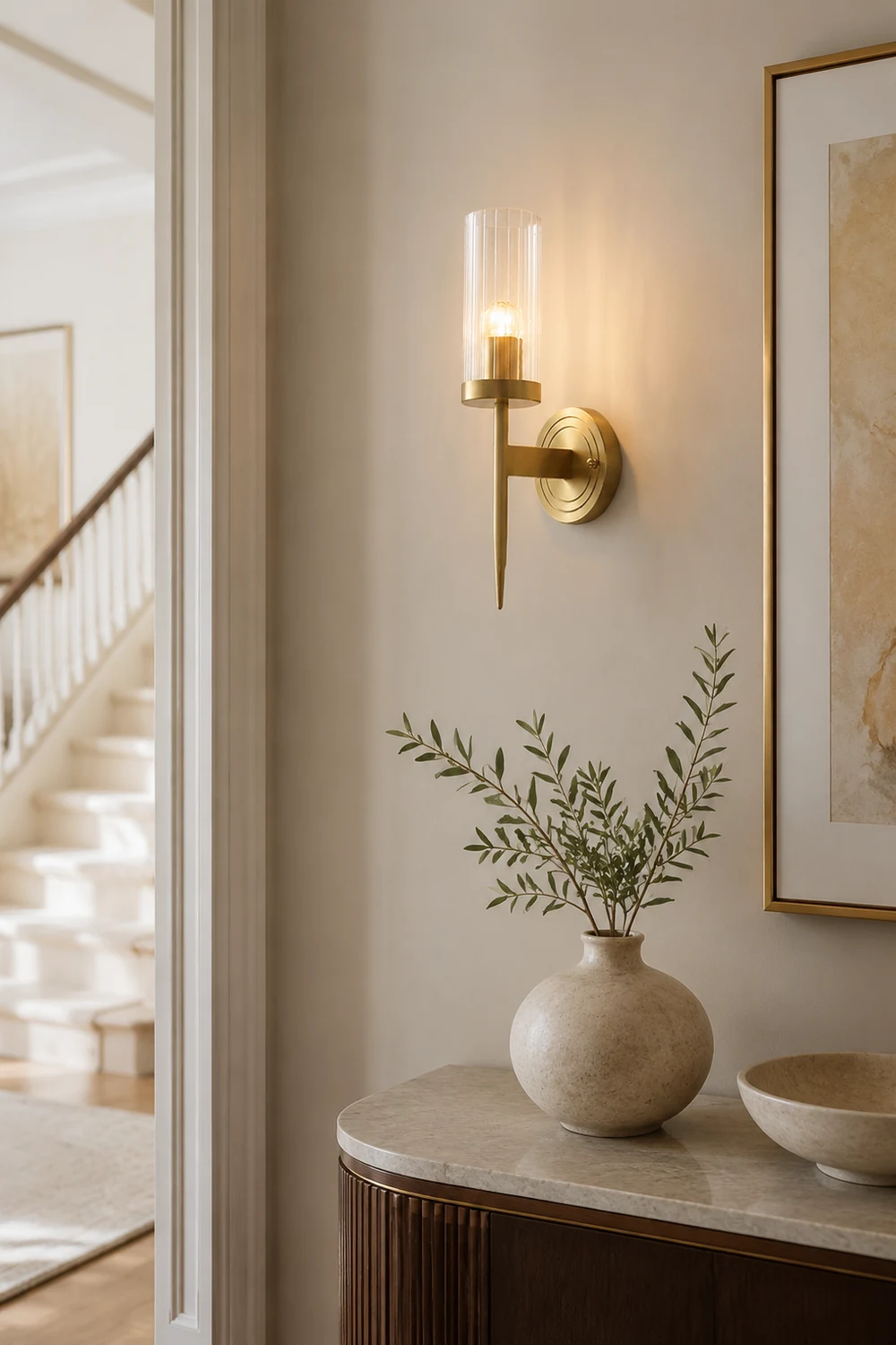 Modern Brass Sconce Ribbed Long Glass Wall Lights For Living Room - Lumpaz