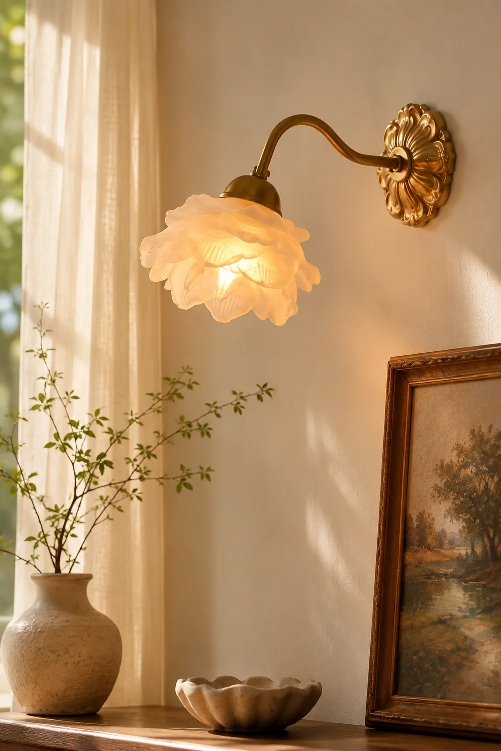 Retro Flower Petal Glass Wall Lamp Copper Wall Light - Lumpaz