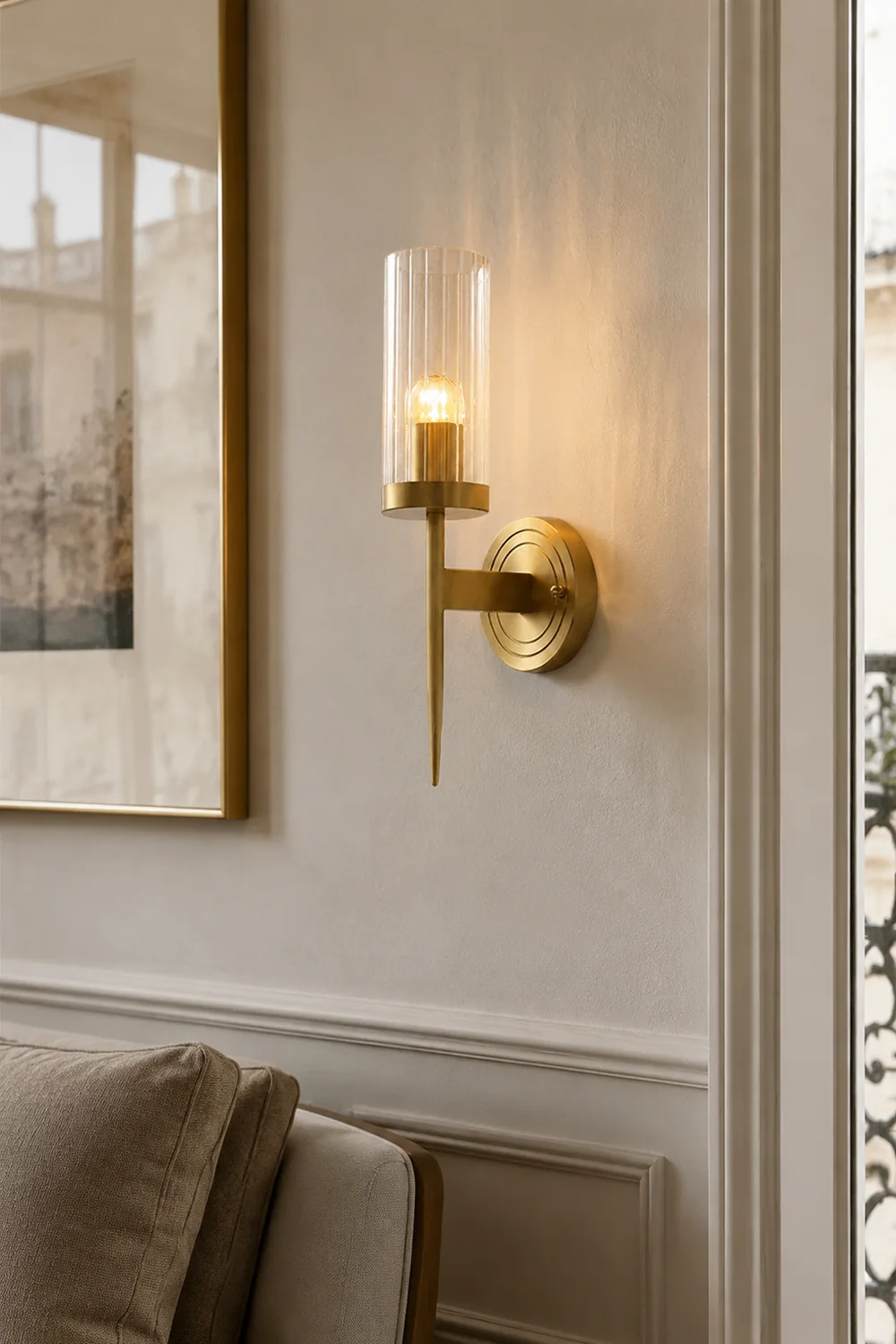 Modern Brass Sconce Ribbed Long Glass Wall Lights For Living Room - Lumpaz