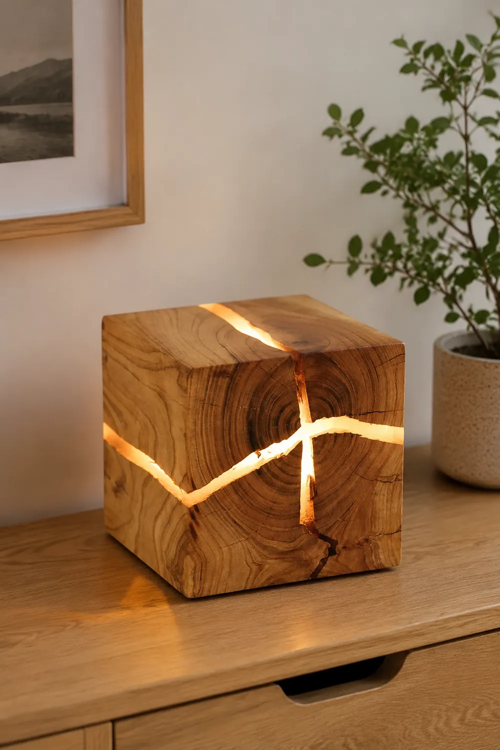Solid Wood Art Crackle Table Lamp - Lumpaz