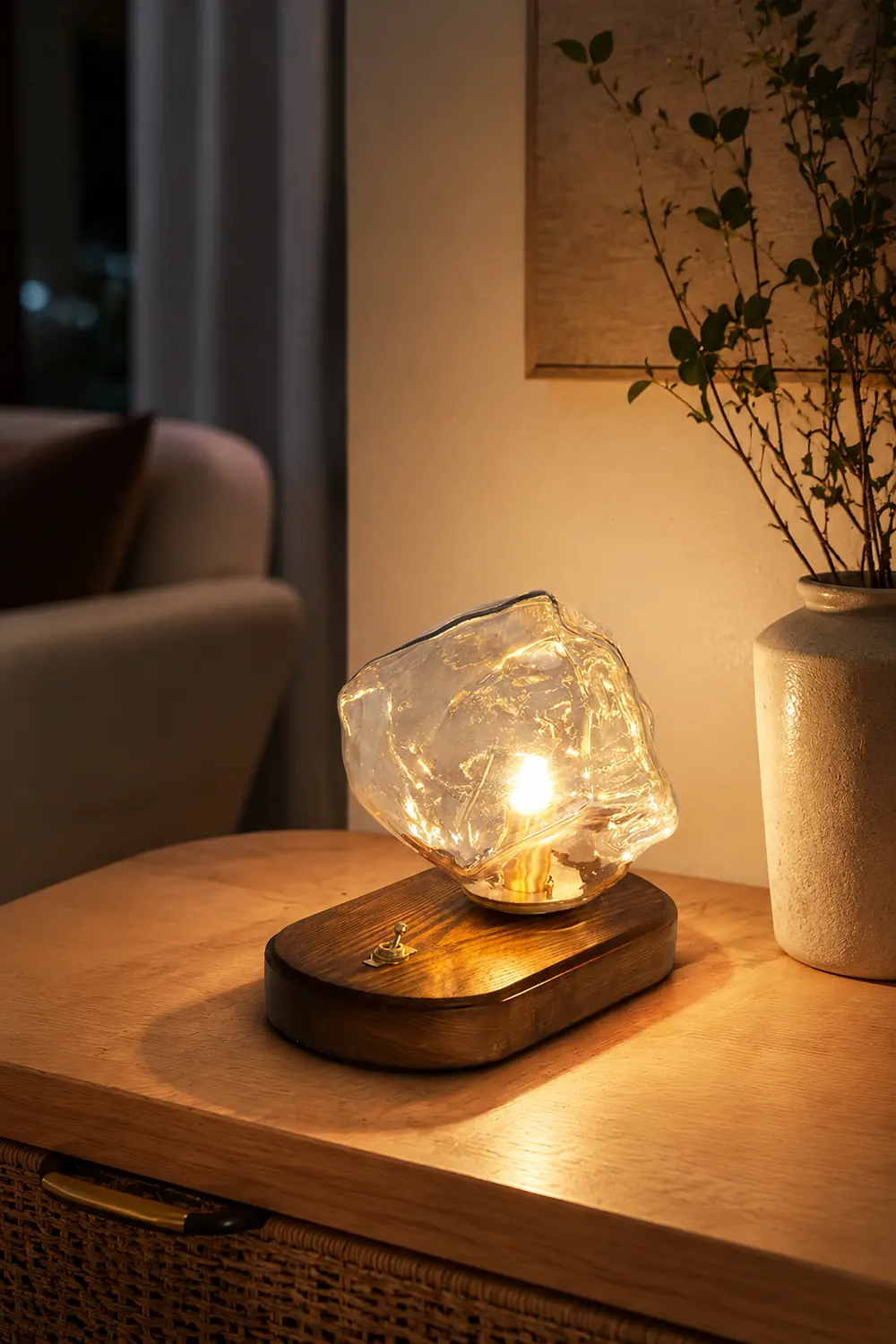 Modern Ice Stone Glass Bedroom Table Lamp - Lumpaz