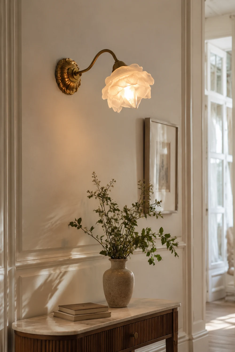 Retro Flower Petal Glass Wall Lamp Copper Wall Light - Lumpaz