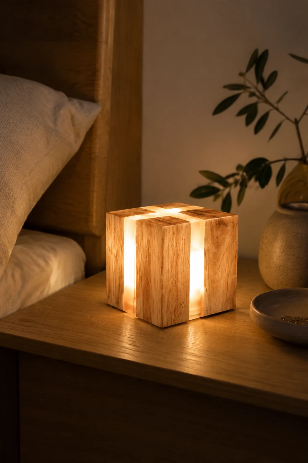 Solid Wood Art Crackle Table Lamp - Lumpaz