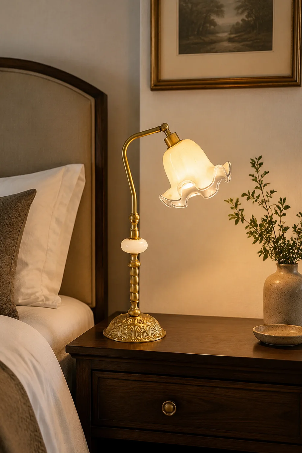 Nouveau Fashion Floral Brass Table Lamp - Lumpaz