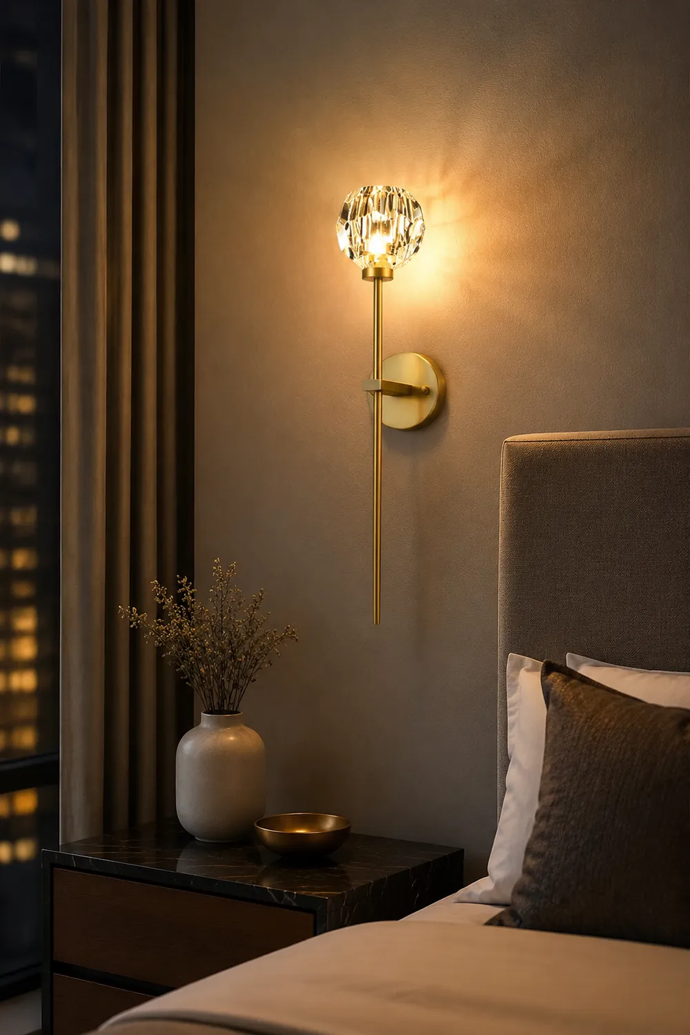 Modern Crystal Ball Mounted Antique Brass Wall Lamp - Lumpaz