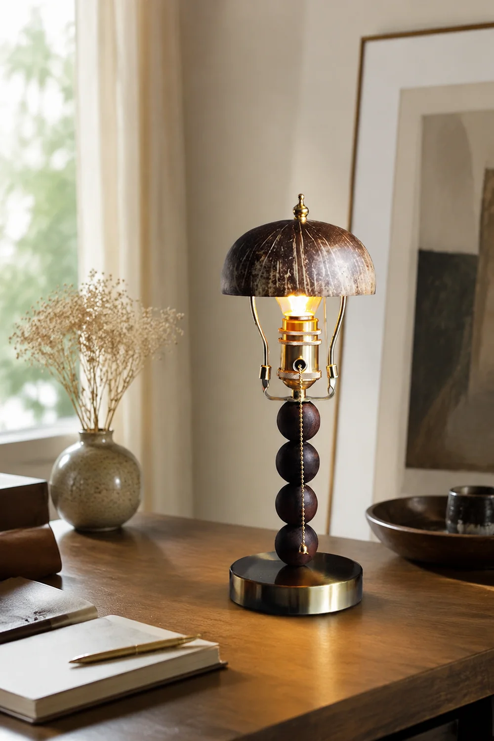 Retro Coconut Shell Decor Table Lamp - Lumpaz