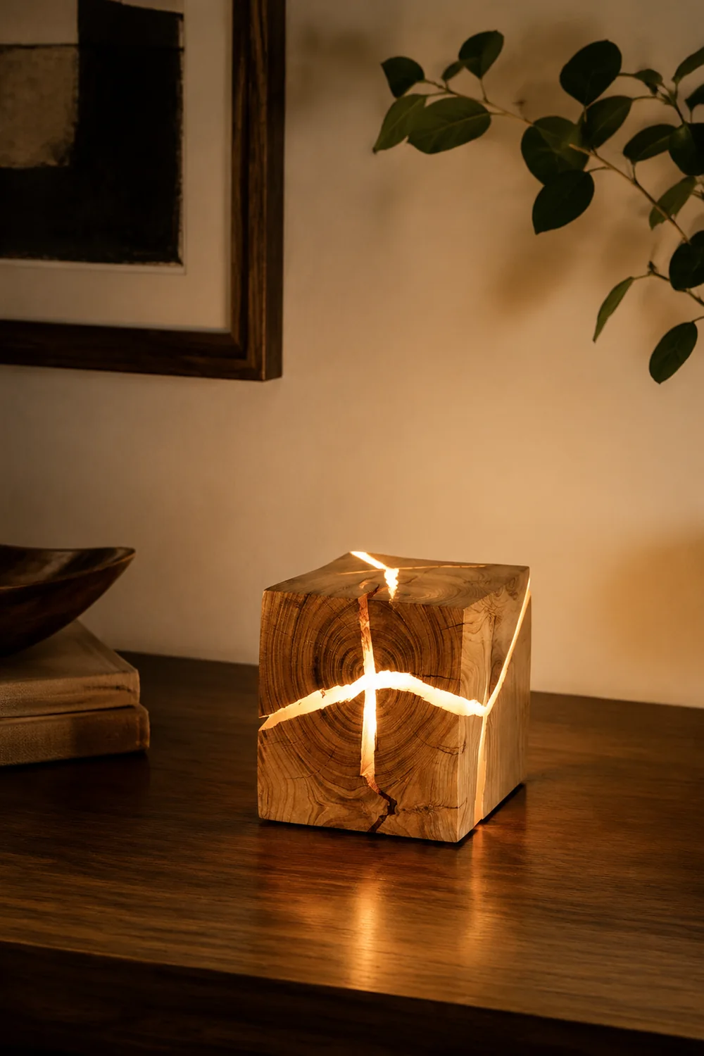 Solid Wood Art Crackle Table Lamp - Lumpaz