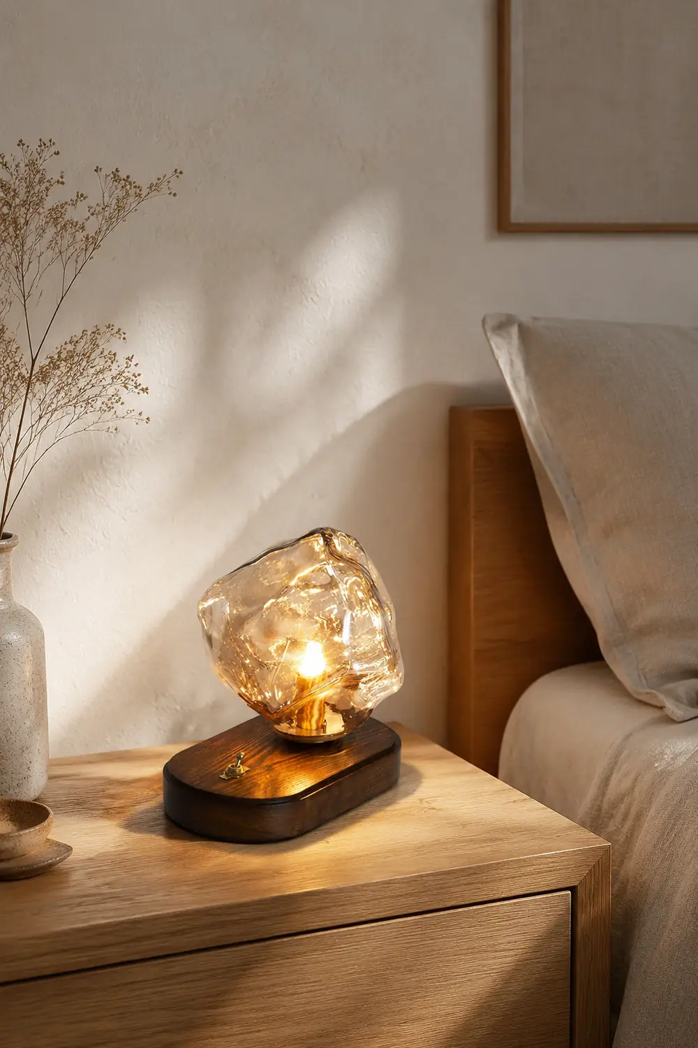Modern Ice Stone Glass Bedroom Table Lamp - Lumpaz