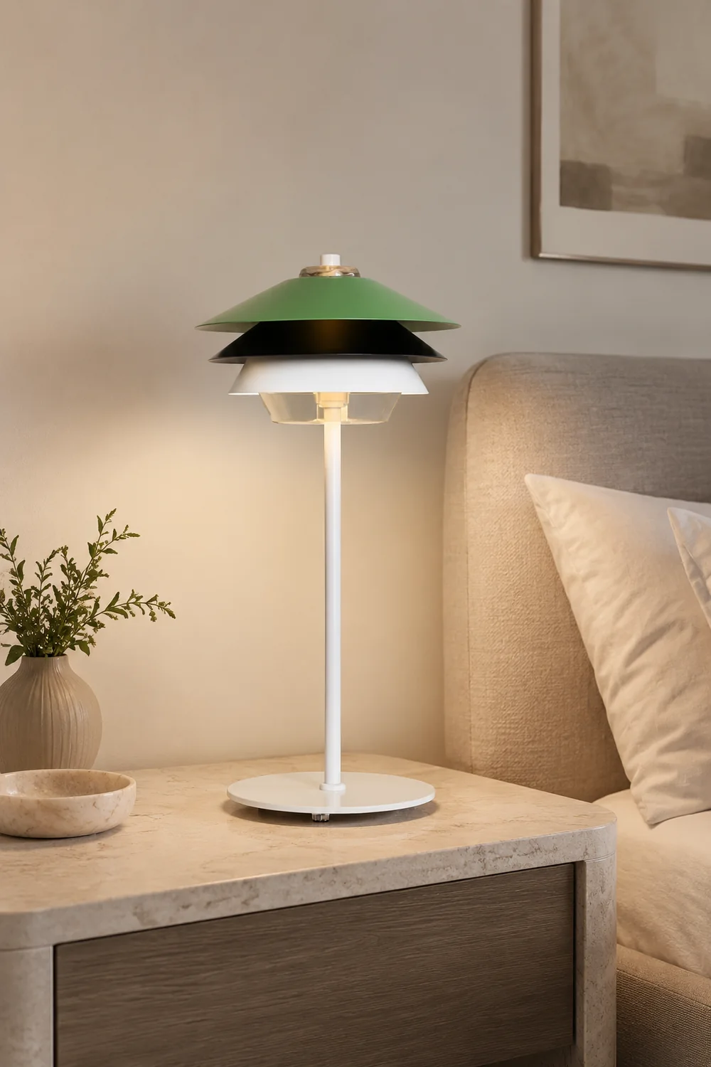 Danish Art Overlay Green Table Lamp - Lumpaz