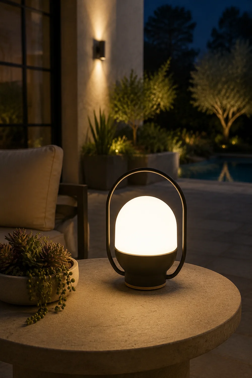Portable White and Black Indoor / Outdoor Table Lamp - Lumpaz