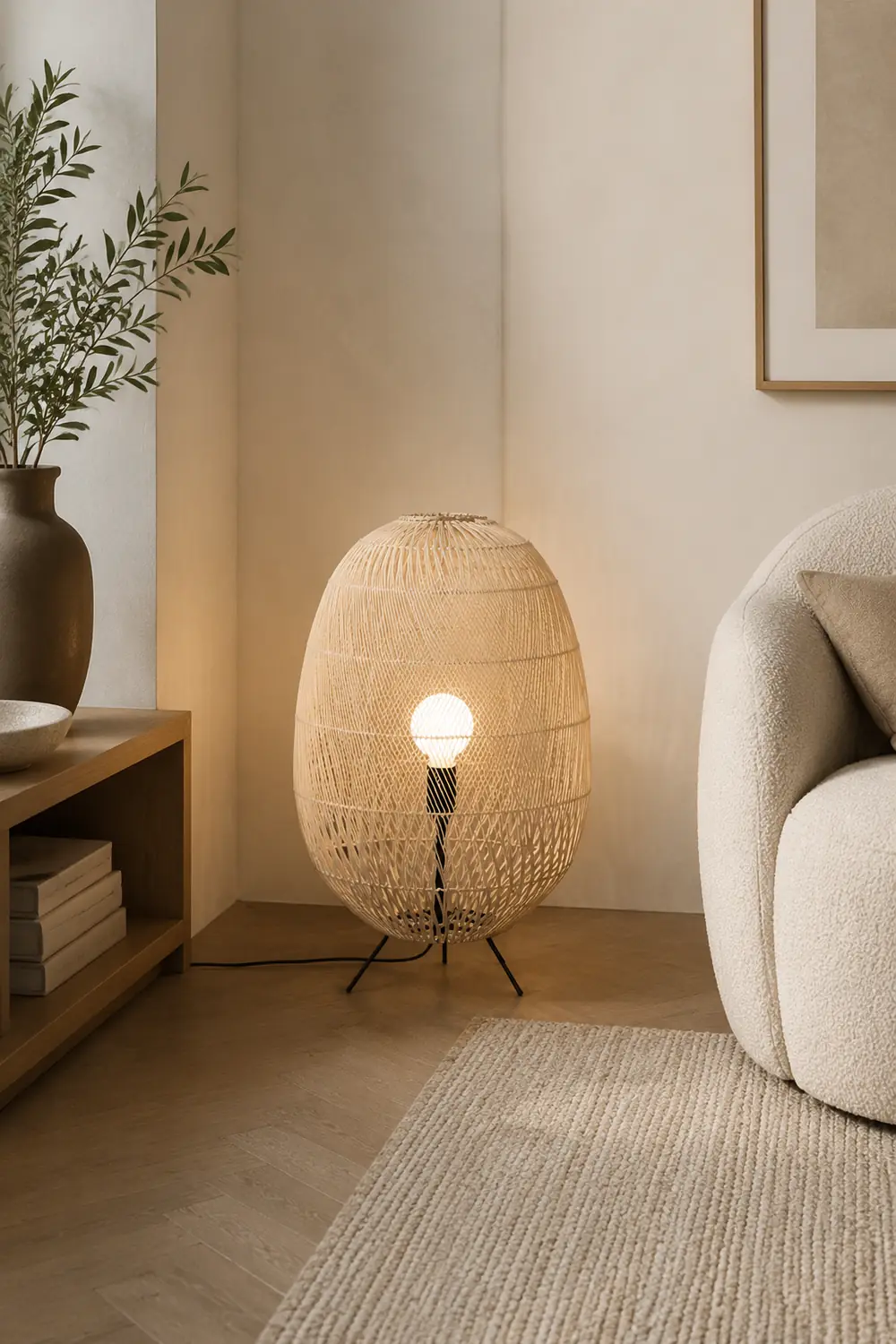 Natural Rattan Midi Floor Lamp for Living Room - Lumpaz