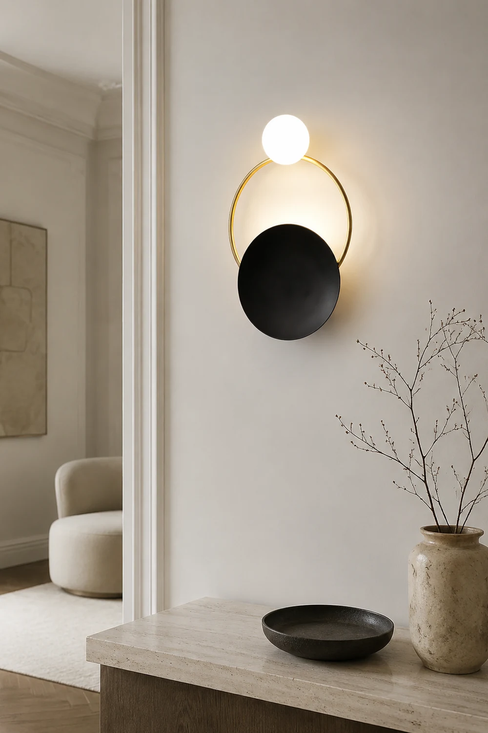 Nordic Simple  Black Gold Wrought Iron Circle Aisle Corridor Wall Light - Lumpaz