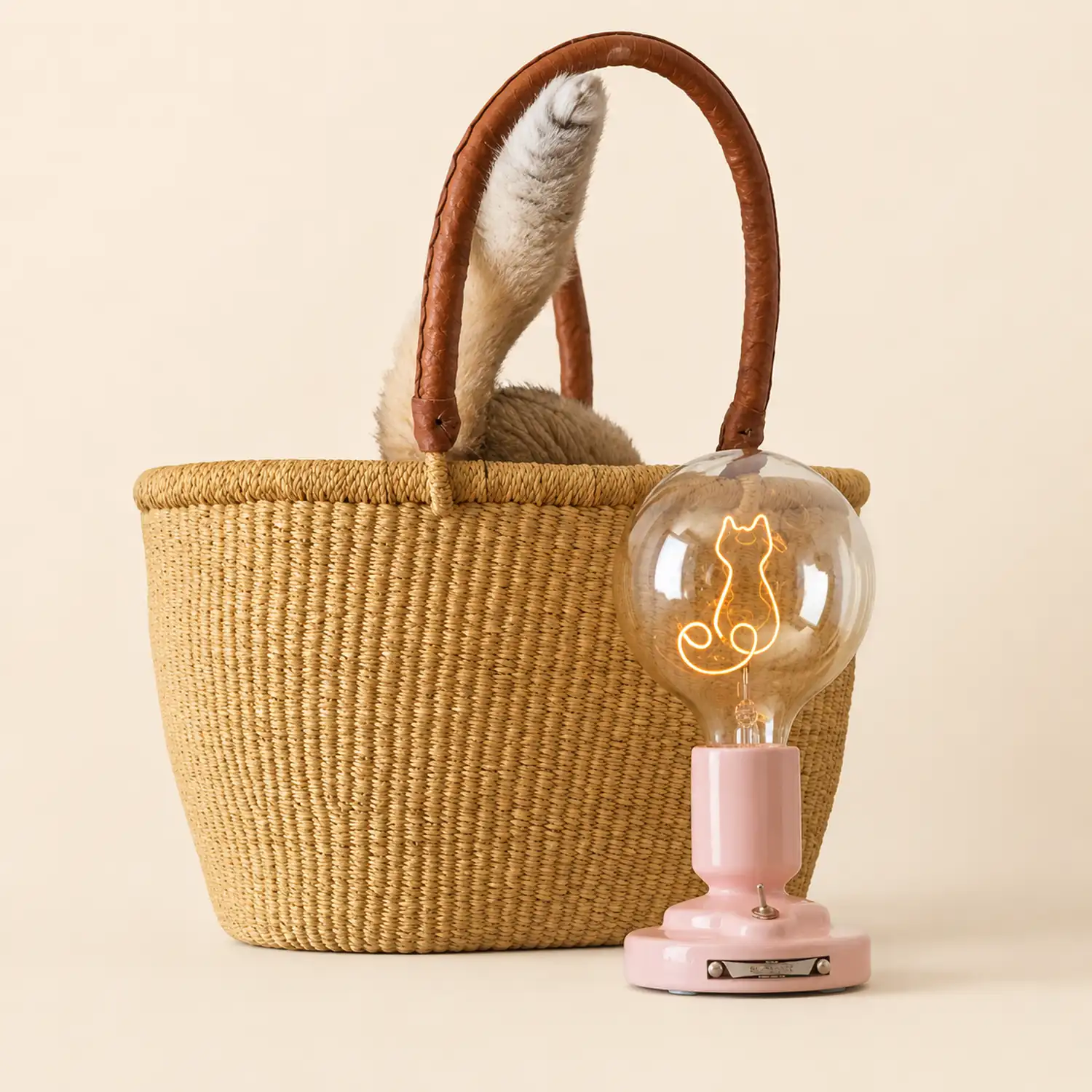 Cute Pink & White Cat Pattern Table Lamp - Lumpaz