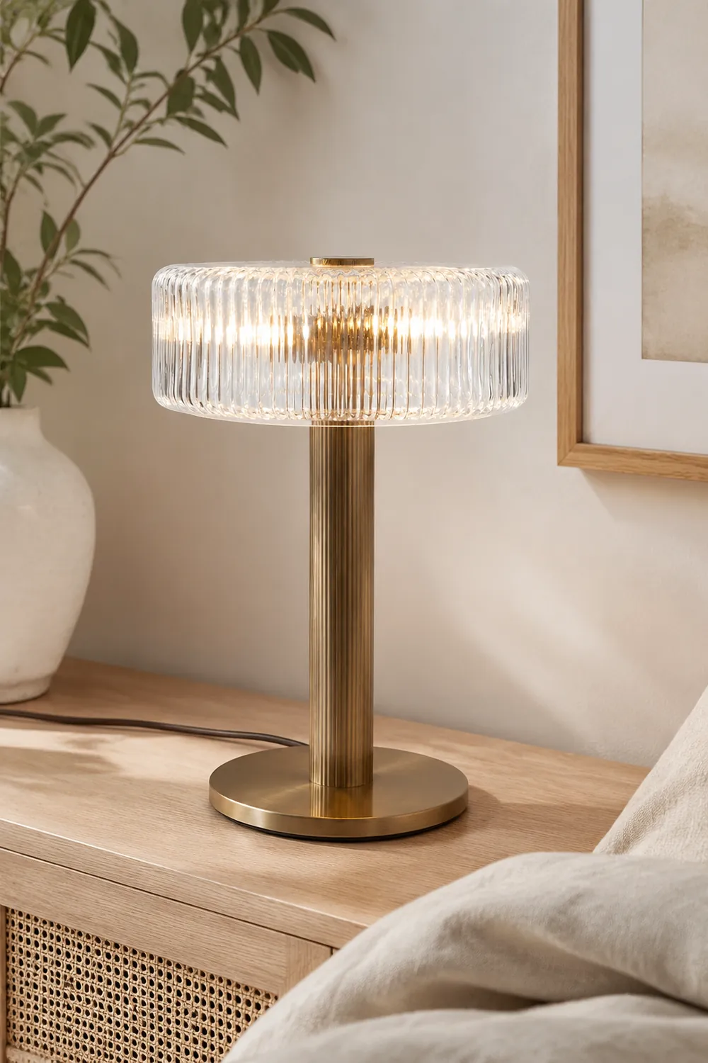 Contemporary Gold Glass Bedroom Table Lamp - Lumpaz